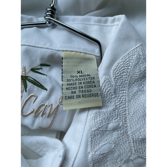Bamboo Cay Embroidered Shirt Size XL Button Up Short Sleeve White Beach Coastal - Picture 4 of 8
